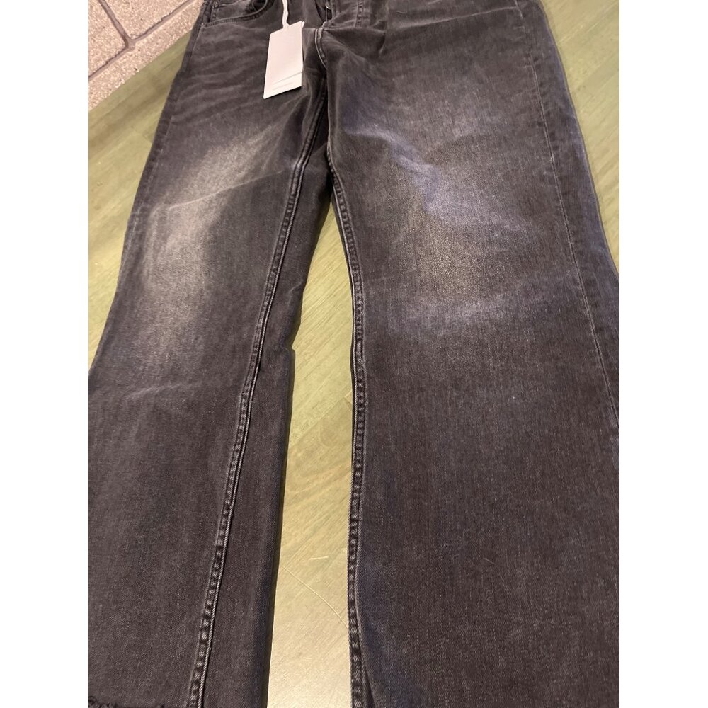 Boyish High-Rise Straight-Leg Distressed Black Denim Jeans W/ Frayed Hem For Wom - Picture 2 of 7